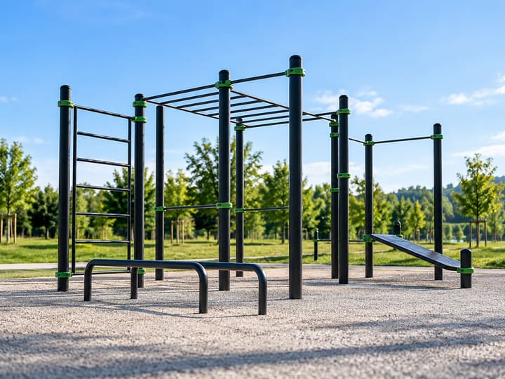 Calisthenics-Anlage mit Klimmzugstangen im Park